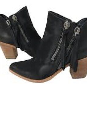 Dolce Vita Black Suede Ankle Booties with Brown Block Heel